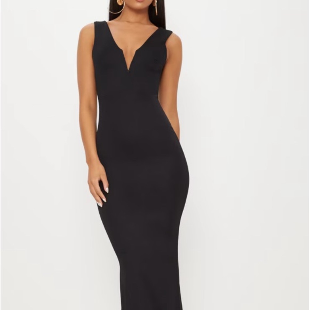NUDE V BAR PLUNGE MAXI DRESS - size 10 PRETTY LITTLE THING